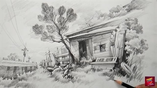 چگونه یک کلبه چوبی ساده بکشیم (مداد)